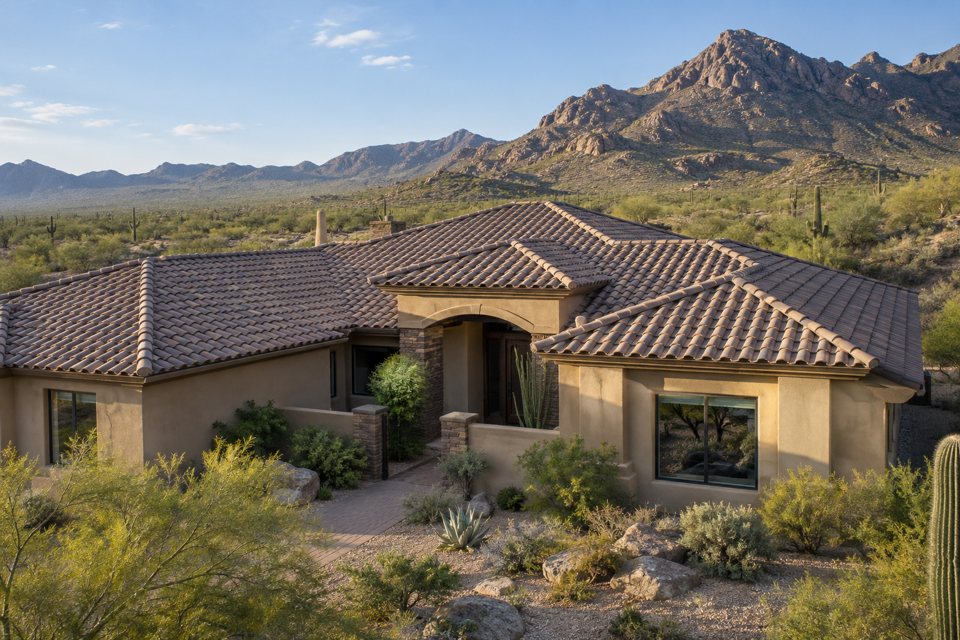 Concrete S-tile ranch home in the Sonoran desert