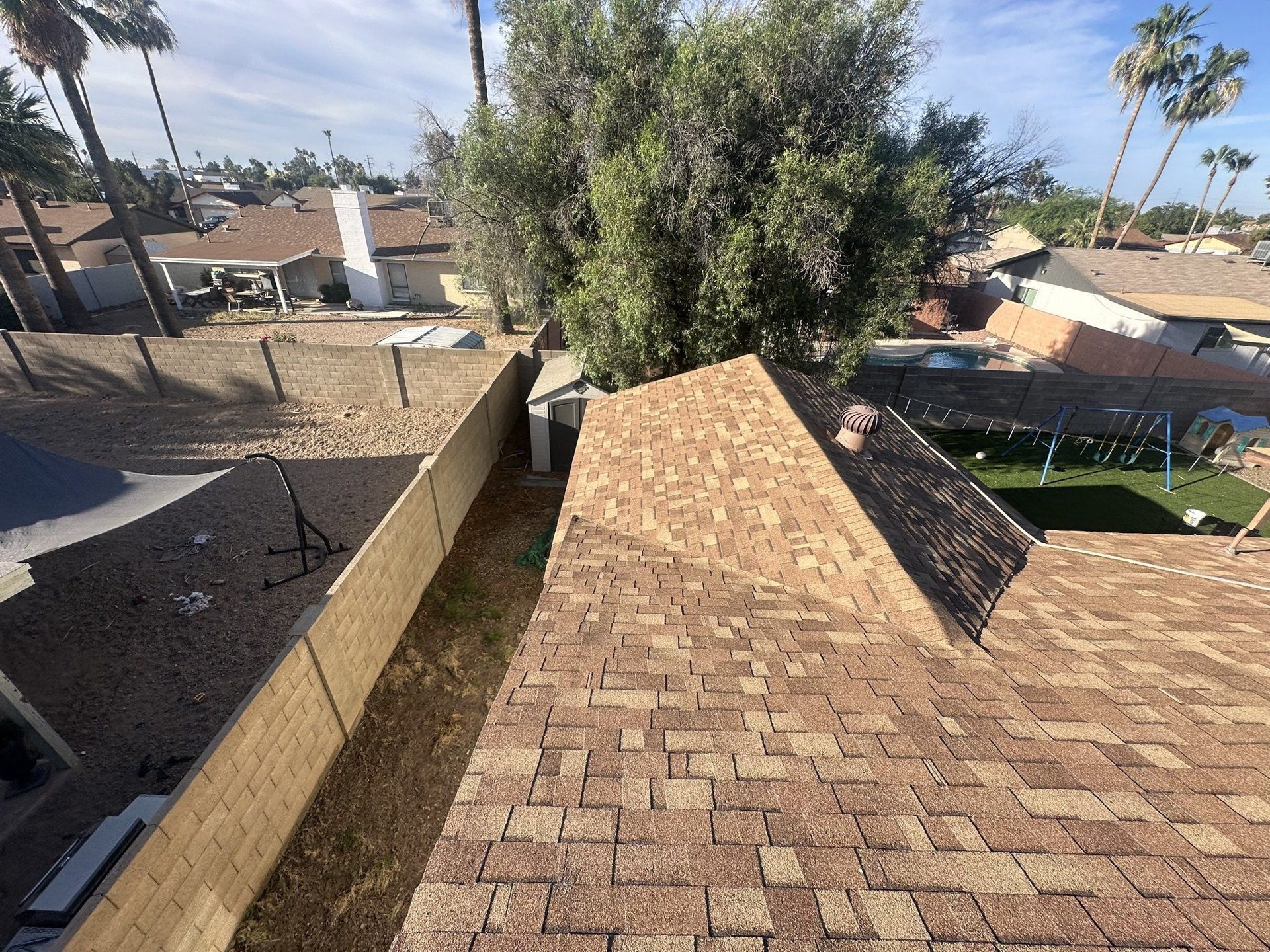 Architectural shingle roof from above
