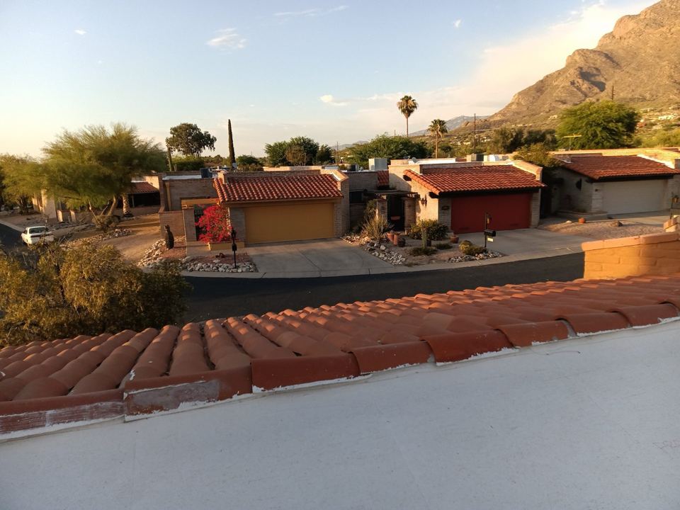 Tile roofs at golden hour in Tucson, Platinum job